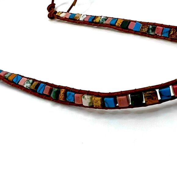 *3/$20* Boho colorful natural stone and (faux?) leather choker - Picture 2 of 5